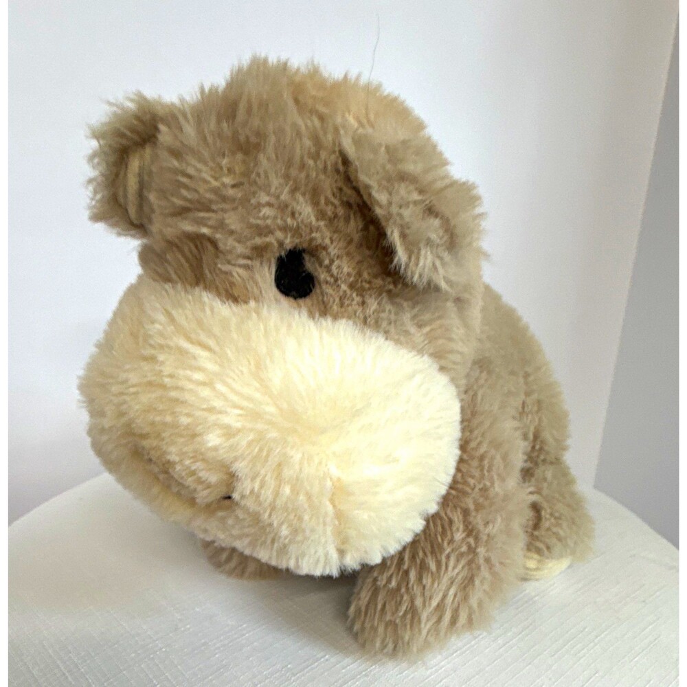 Retro Light Brown & Cream Hippopotamus Fuzzy Infant Rattle Plush Lovey Read!